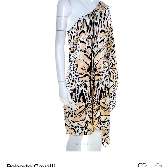 Roberto Cavalli Multicolor Silk Animal Print One Shoulder Asymmetrical Dress - Picture 4 of 10